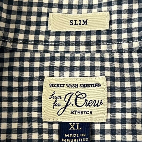 J.Crew Men Navy White Slim Stretch Gingham Button-Down Shirt Size XL Long Sleeve - Picture 7 of 10